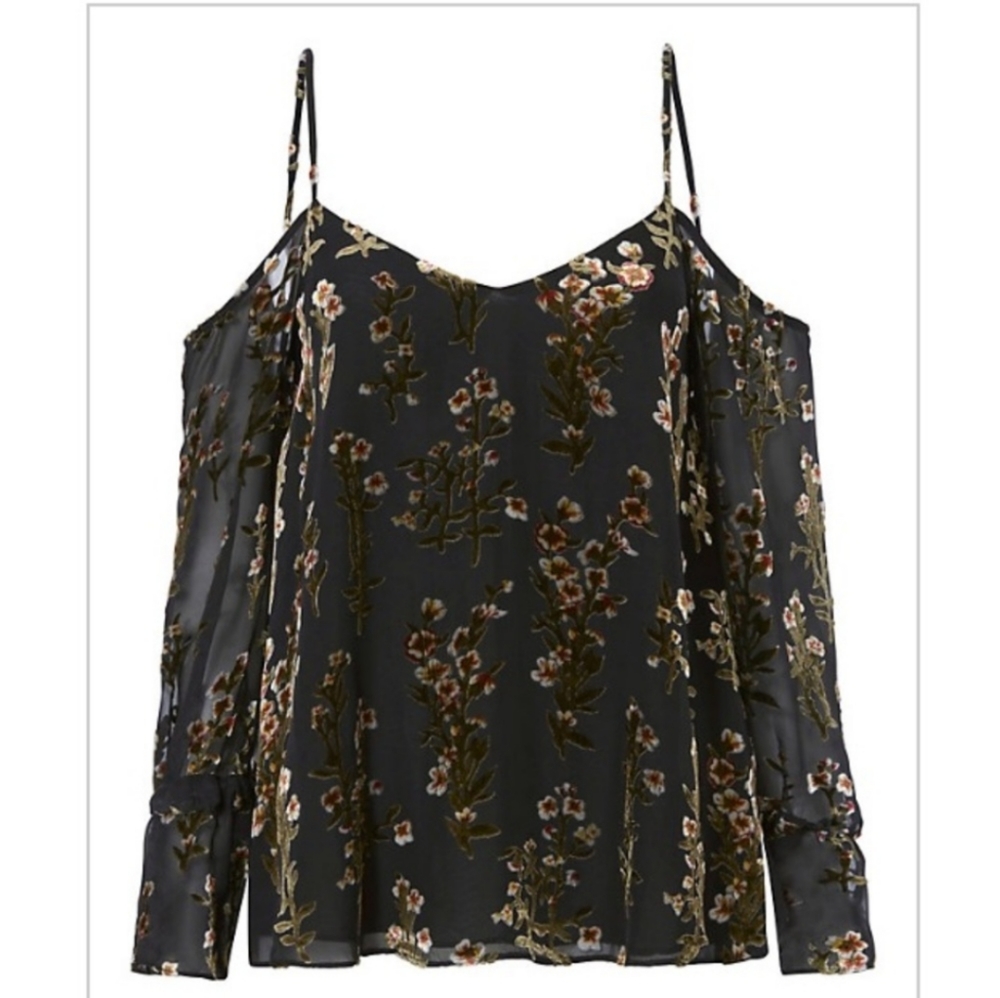 Love Sam INTERMIX burnout cold shoulder top blouse